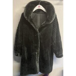 Cool Vintage Faux Fur Coat Dark Green Plush Swing Jacket Women’s M